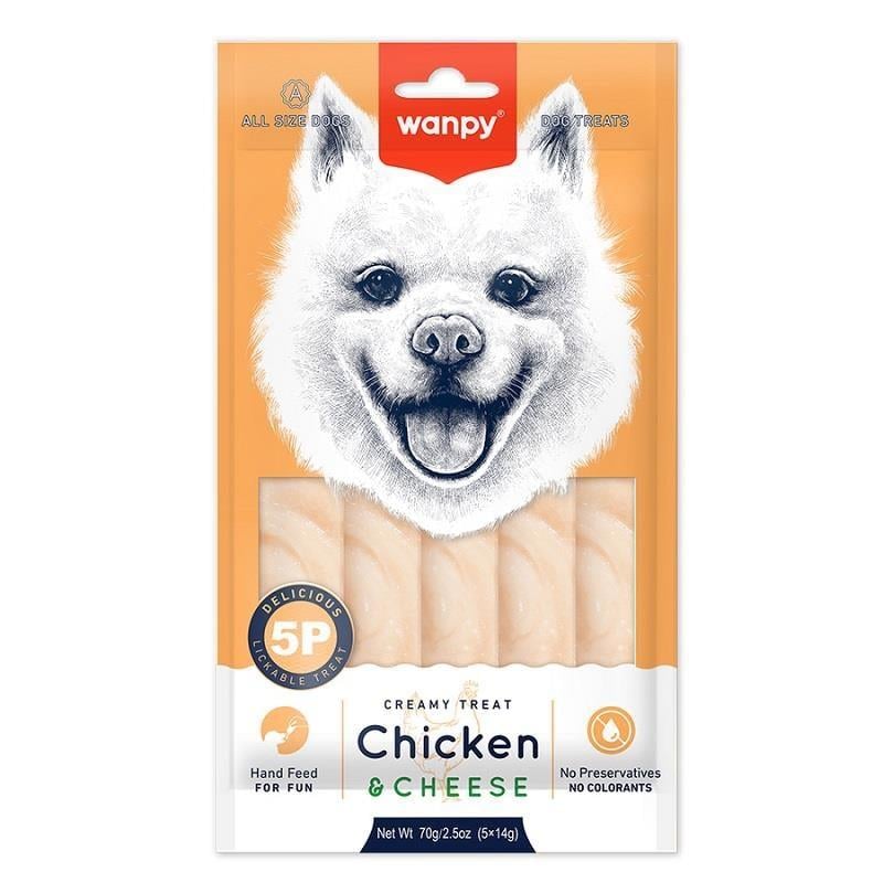 Wanpy Creamy Tavuklu&Peynirli Krema Köpek Ödülü 70 g (5 x 14 g)