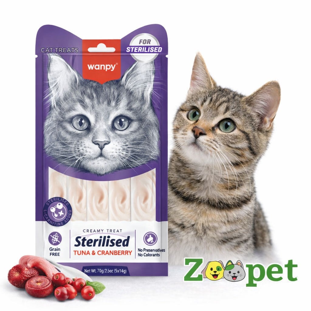 Wanpy Creamy Ton Balıklı Ve Kızılcıklı Kısırlaştırılmış Krema Kedi Ödülü 5 Adet