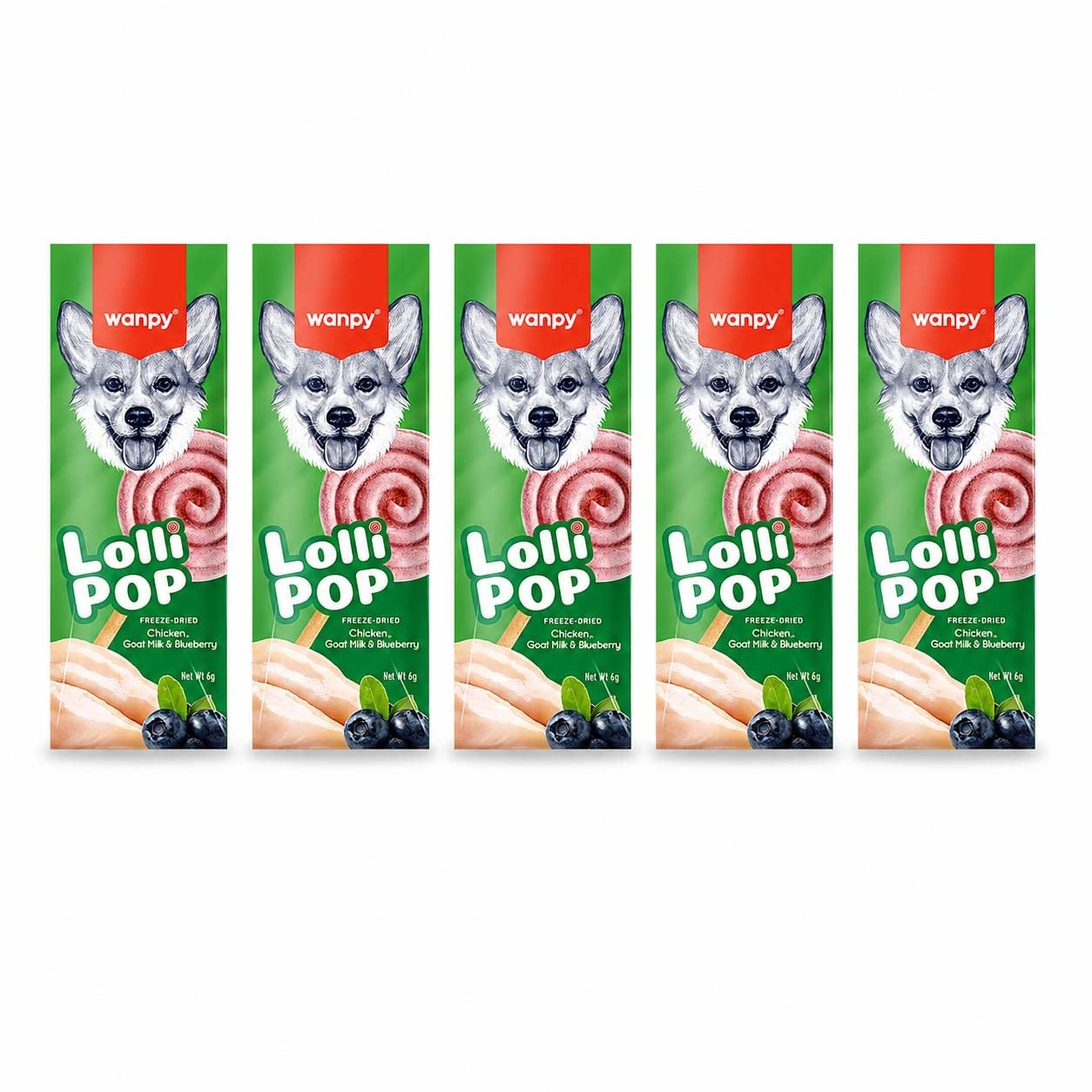 Wanpy Dondurularak Kurutulmuş Lolipop Köpek Ödülü Yaban Mersinli 6 g (5 ADET)