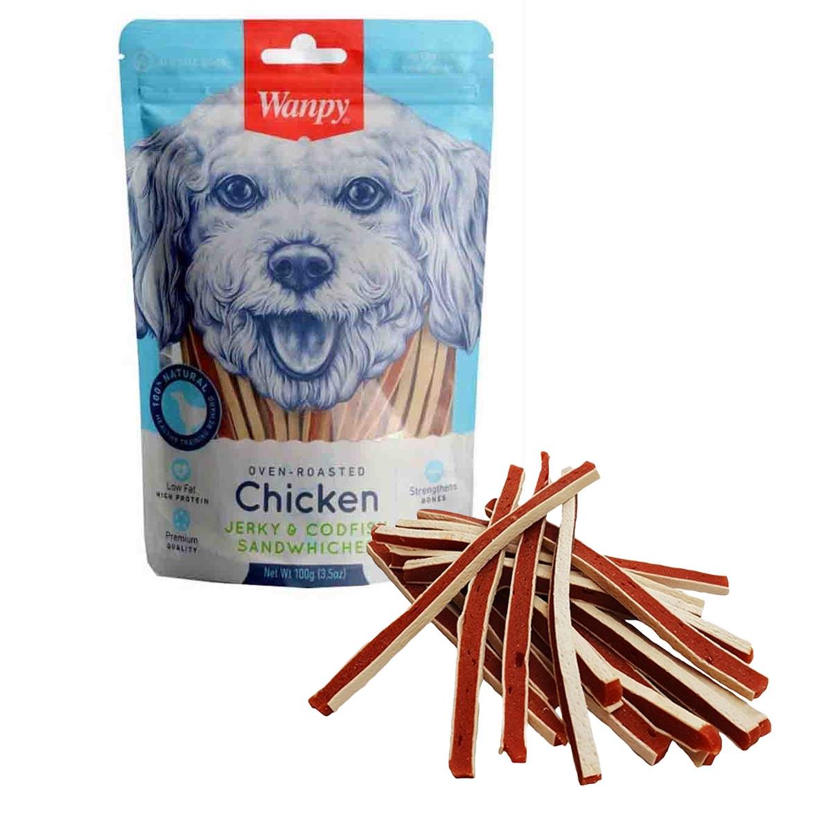 Wanpy Fırında Kavrulmuş Tavuk Ve Morina Balıklı Sandviç Köpek Ödülü 100 g