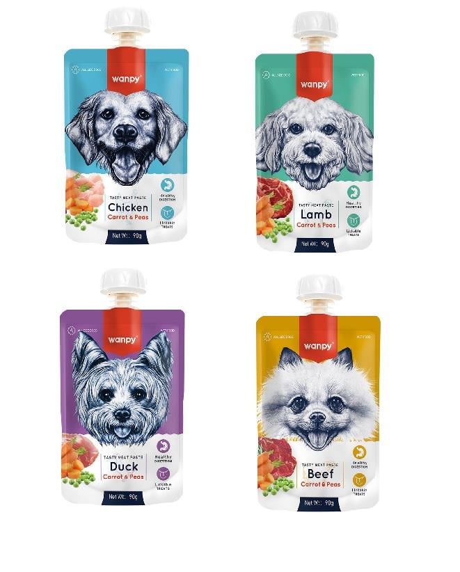 Wanpy Tavuklu,Kuzulu,Ördekli,Biftekli Et Ezmesi Köpek Konservesi 90 g