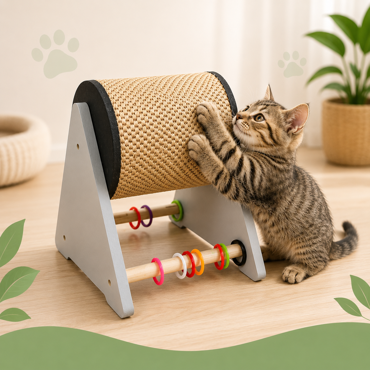 Zoopet Oyuncaklı Ahşap Silindir Tırmalama Kedi Oyuncağı