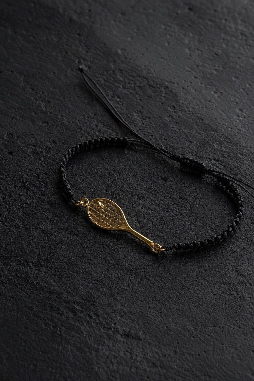 Tenis Raketi Gümüş Bileklik (Gold)