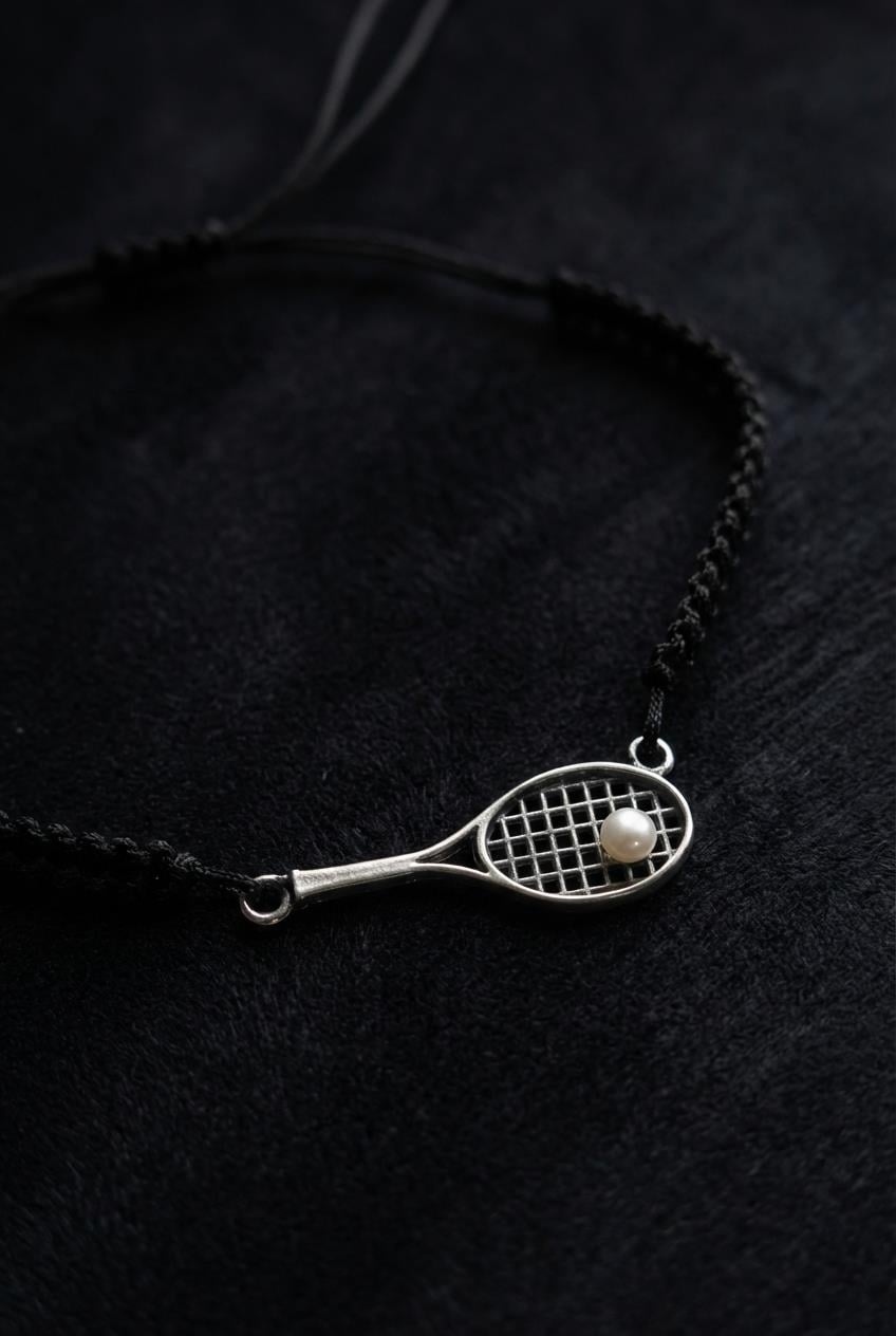 Tenis Raketi incili Gümüş Bileklik