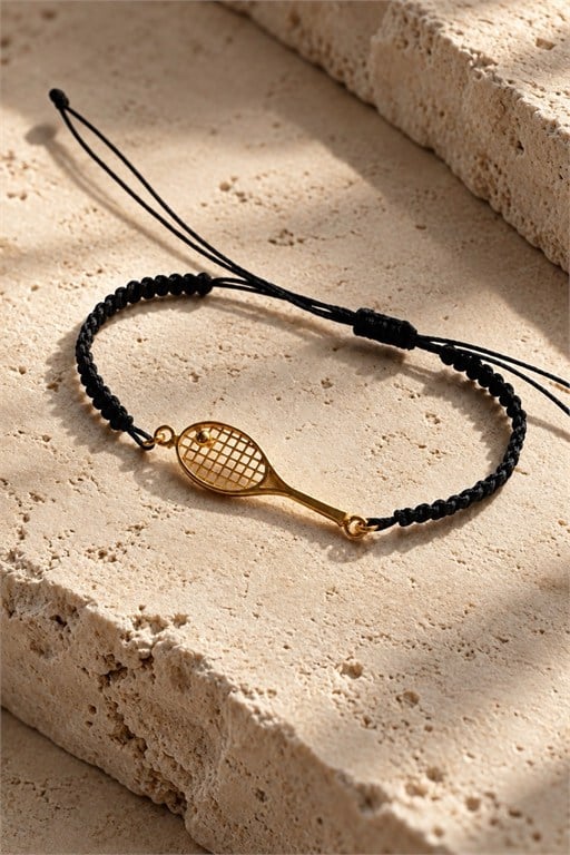Tenis Raketi Gümüş Bileklik (Gold)