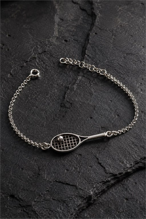 Tenis Raketi Gümüş Zincirli Bileklik