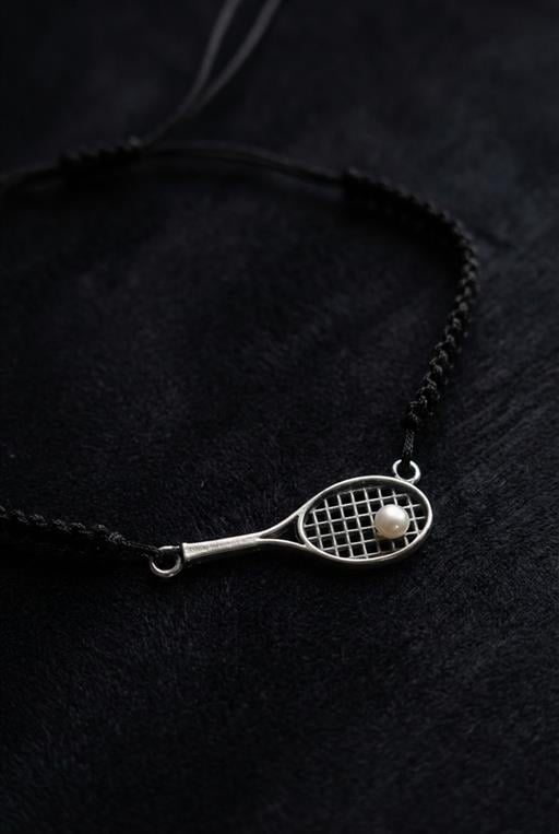 Tenis Raketi incili Gümüş Bileklik