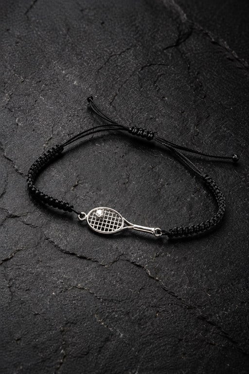 Tenis Raketi Zirkon Taşlı Gümüş Bileklik