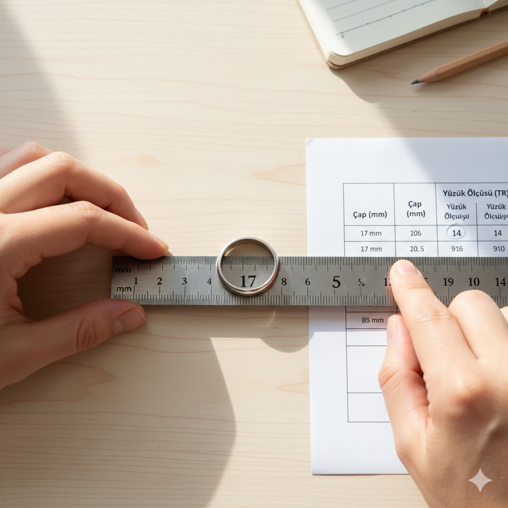 Yüzüğün iç çapını ölçme görsel anlatımı