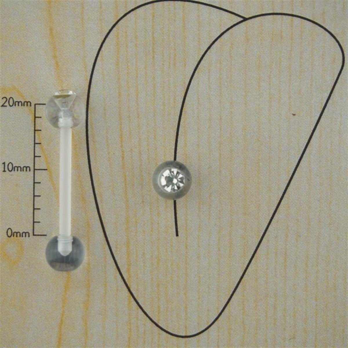 16mm Bio Plastik Tek Taşlı Dil Piercing
