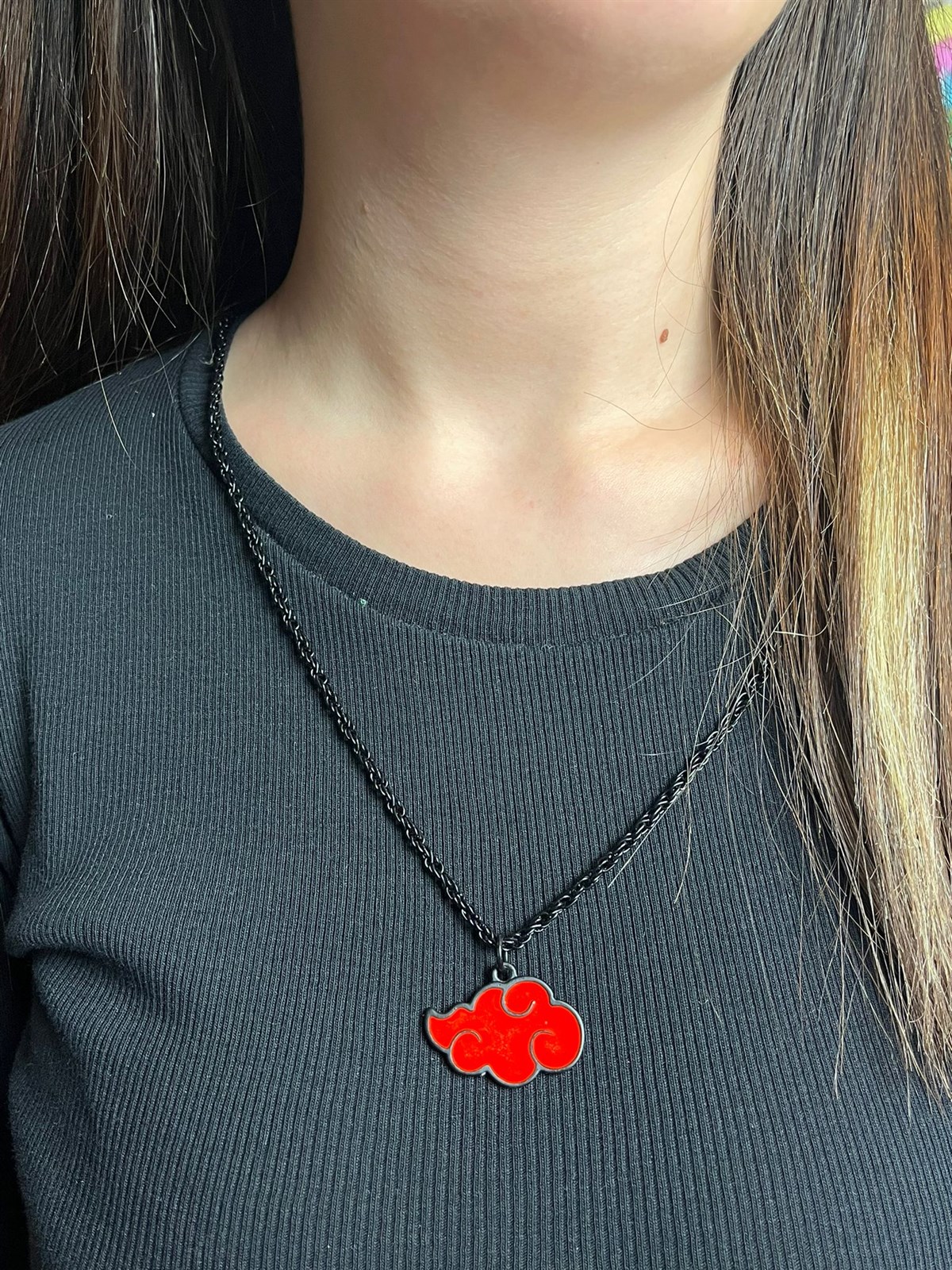 Anime Akatsuki Kırmızı Bulut Siyah Zincir Unisex Kolye