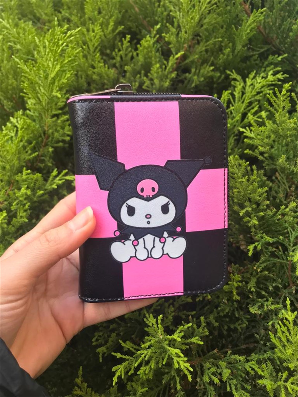 Anime Kuromi Pembe Siyah Damalı Kısa Cüzdan