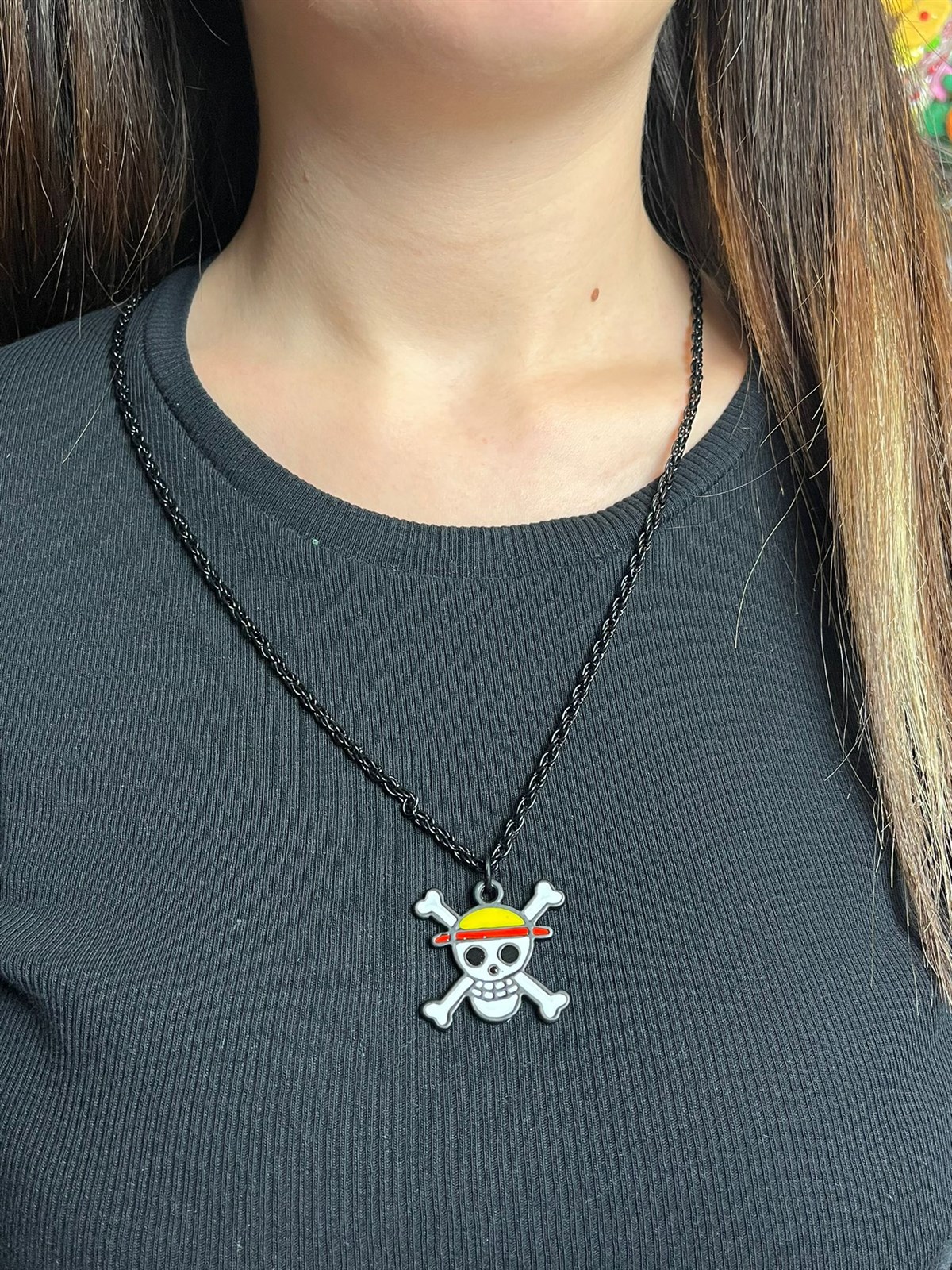 Anime One Piece Siyah Zincir Unisex Kolye