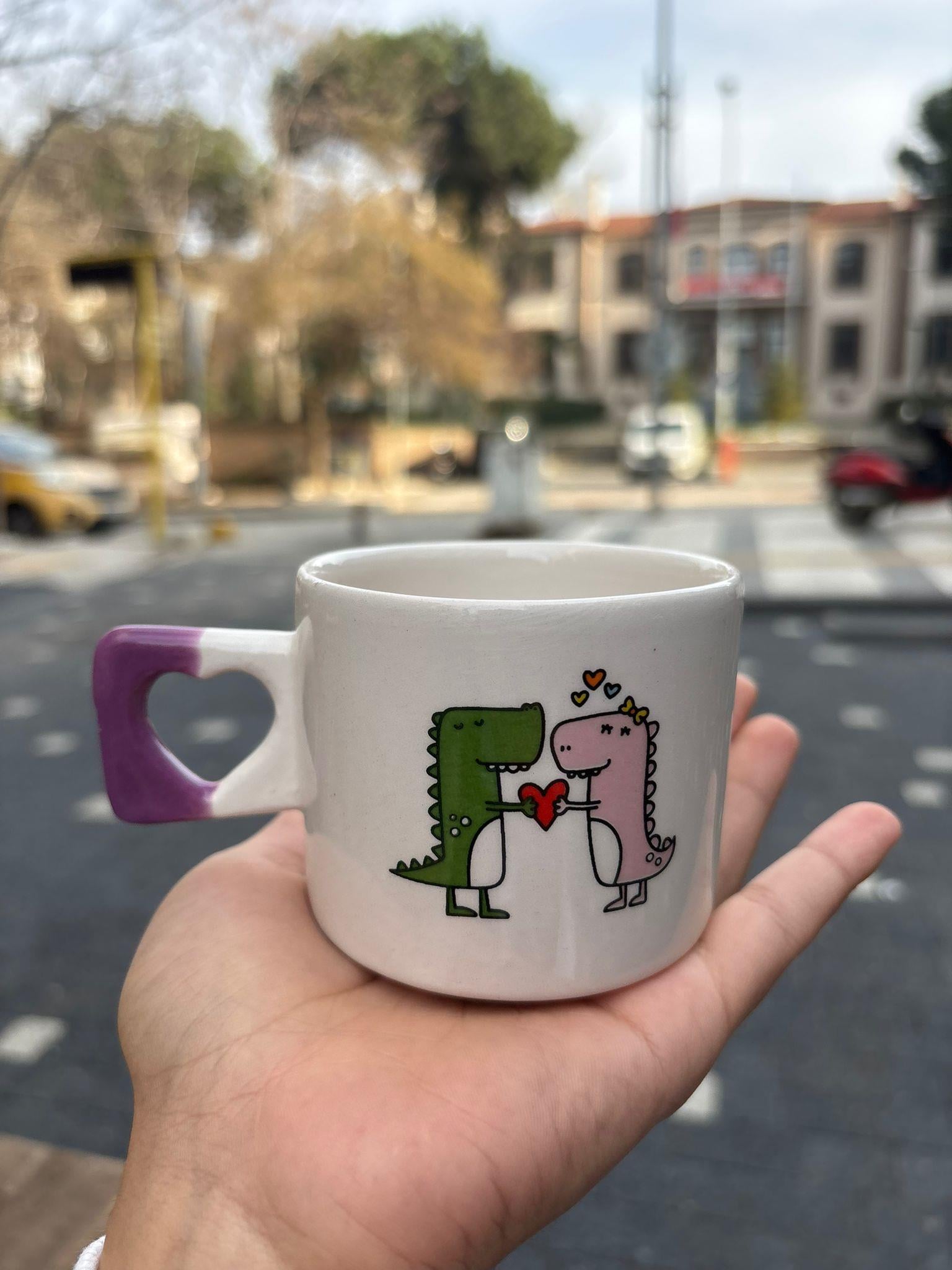 Çift Dinazor Kalp Kulplu Kupa