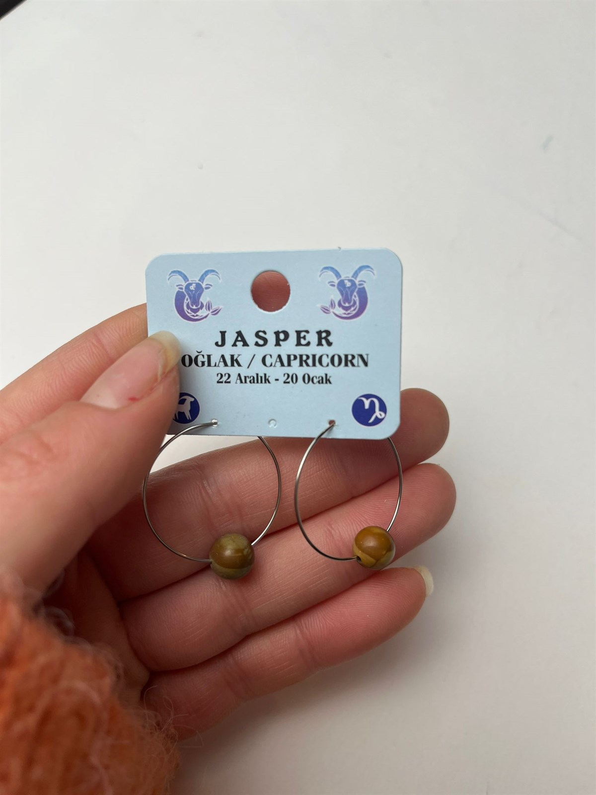 Doğal Taş Jasper Taşı Oğlak Burcu Küpesi