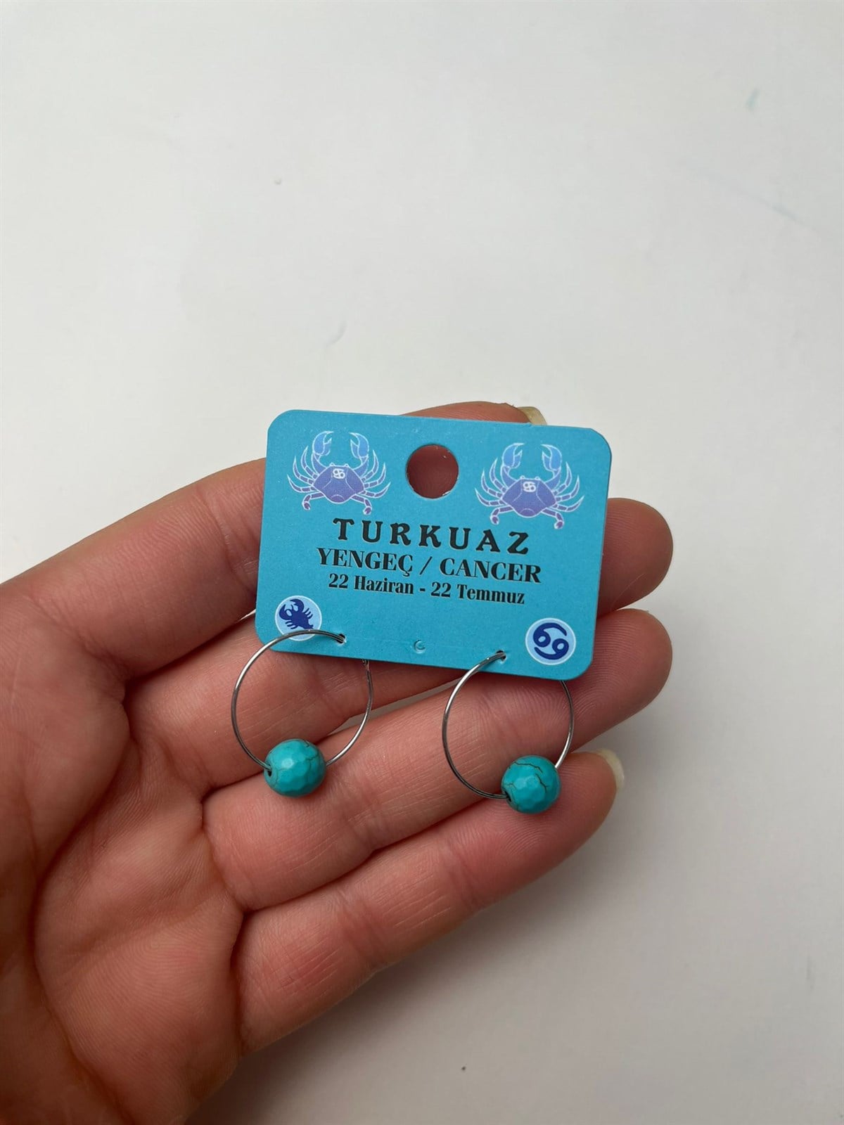 Doğal Taş Turkuaz Taşı Yengeç Burcu Küpesi