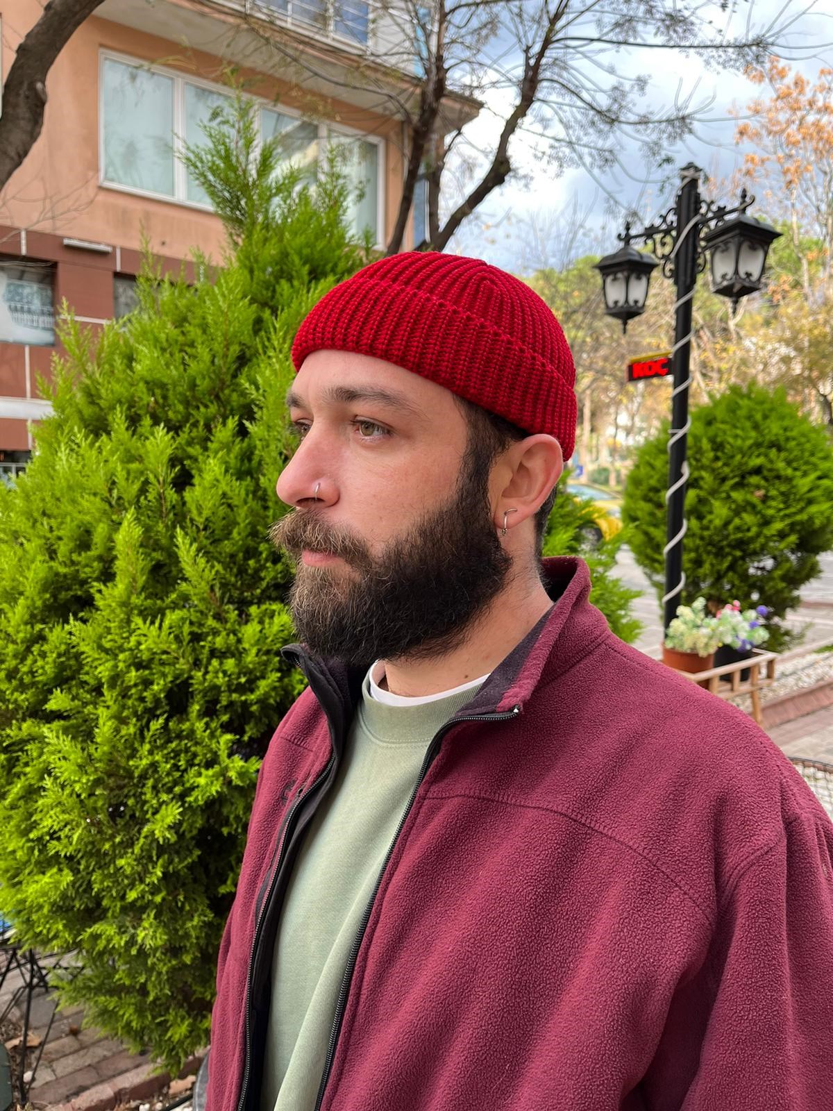 Fisherman Balıkçı Kısa Takke Bere Kırmızı Örgülü Model Bere