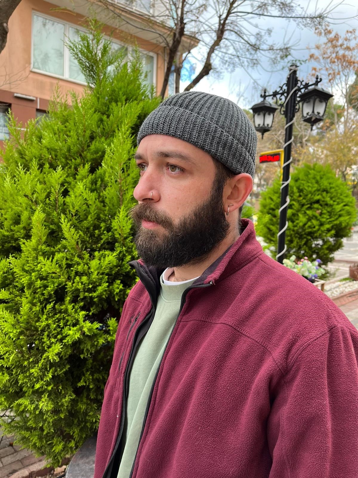 Fisherman Balıkçı Kısa Takke Bere Koyu Gri Örgülü Model Bere