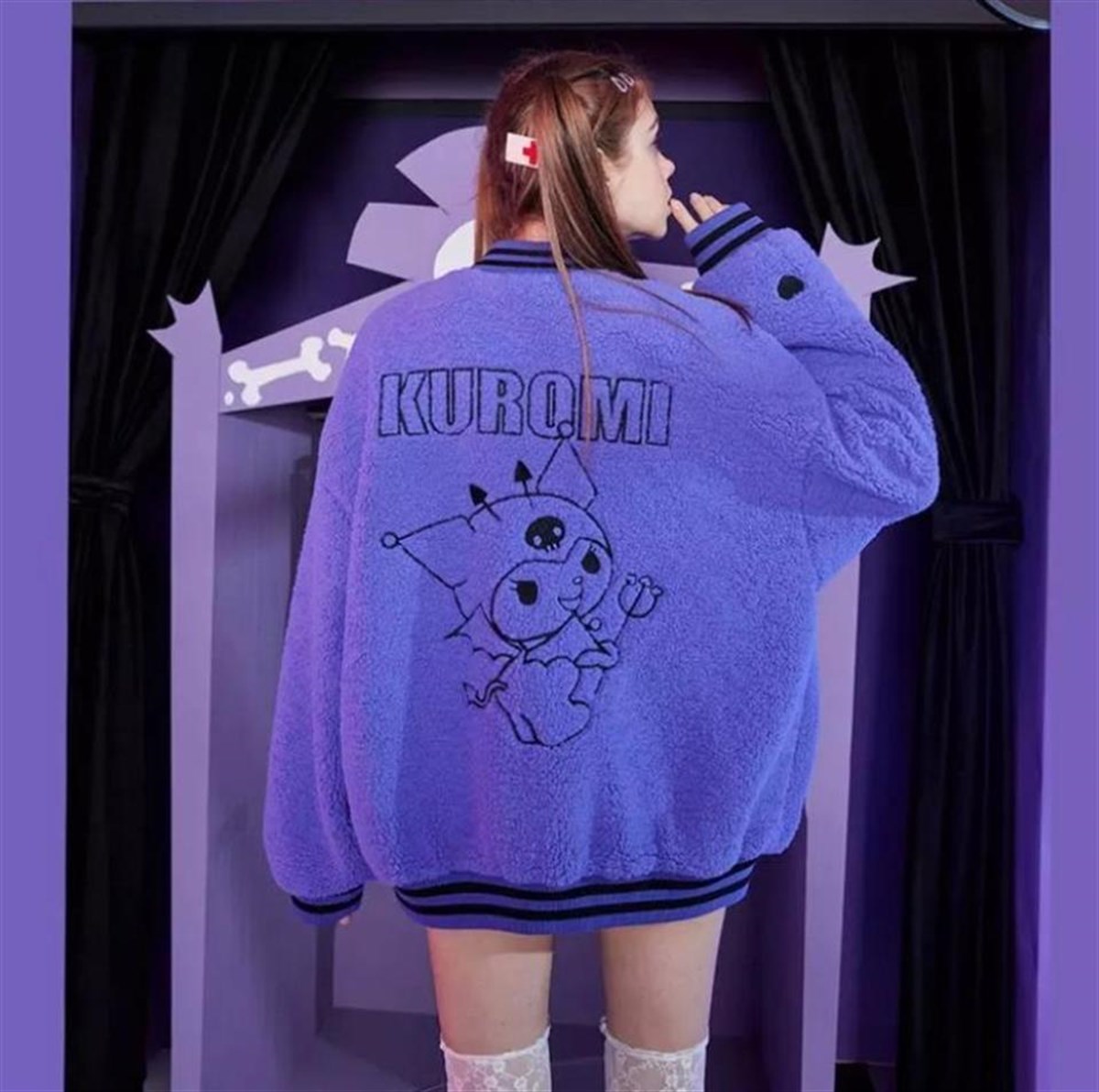 Harajuku Gothic Kuromi Peluş Fermuarlı Ceket
