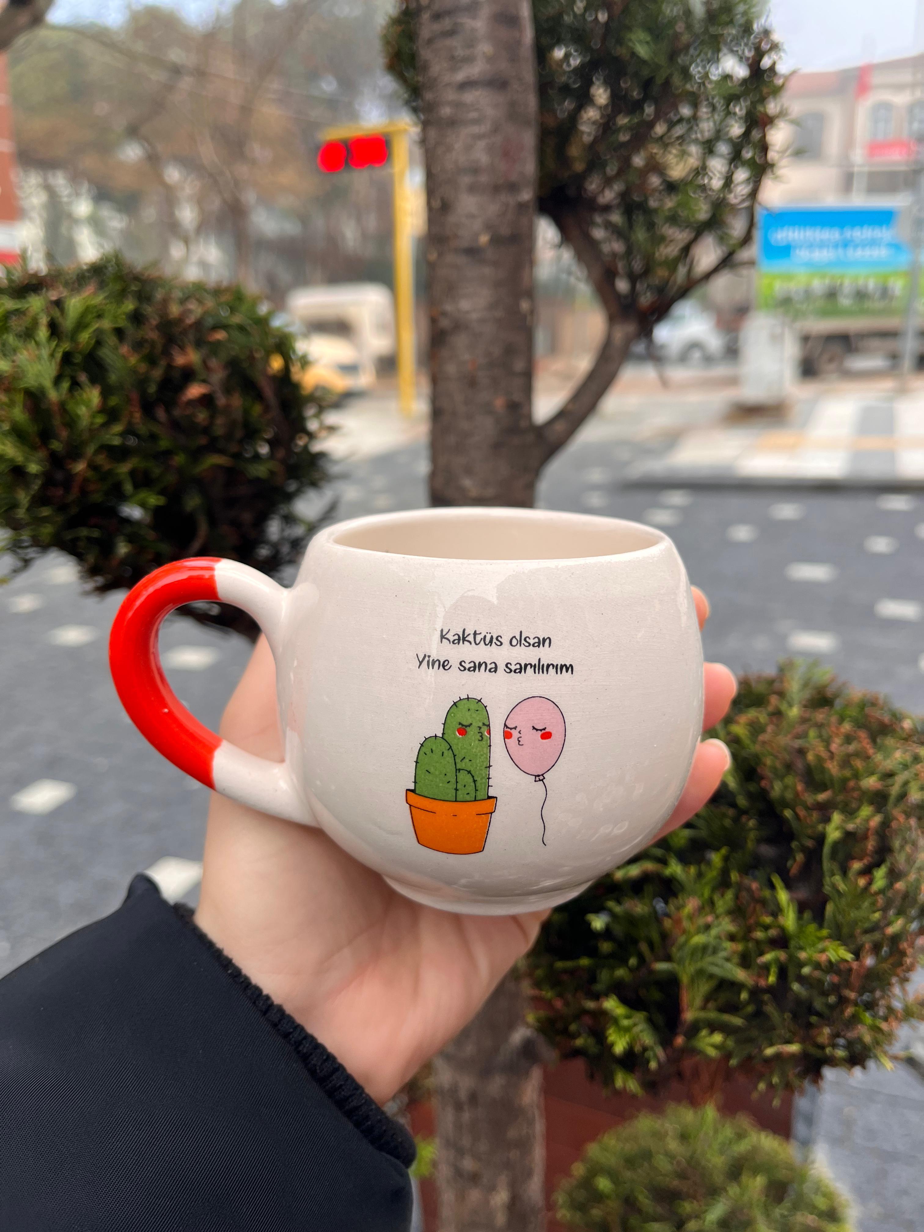 Kaktüs Olsan Yine Sana Sarılırım Balon Kupa
