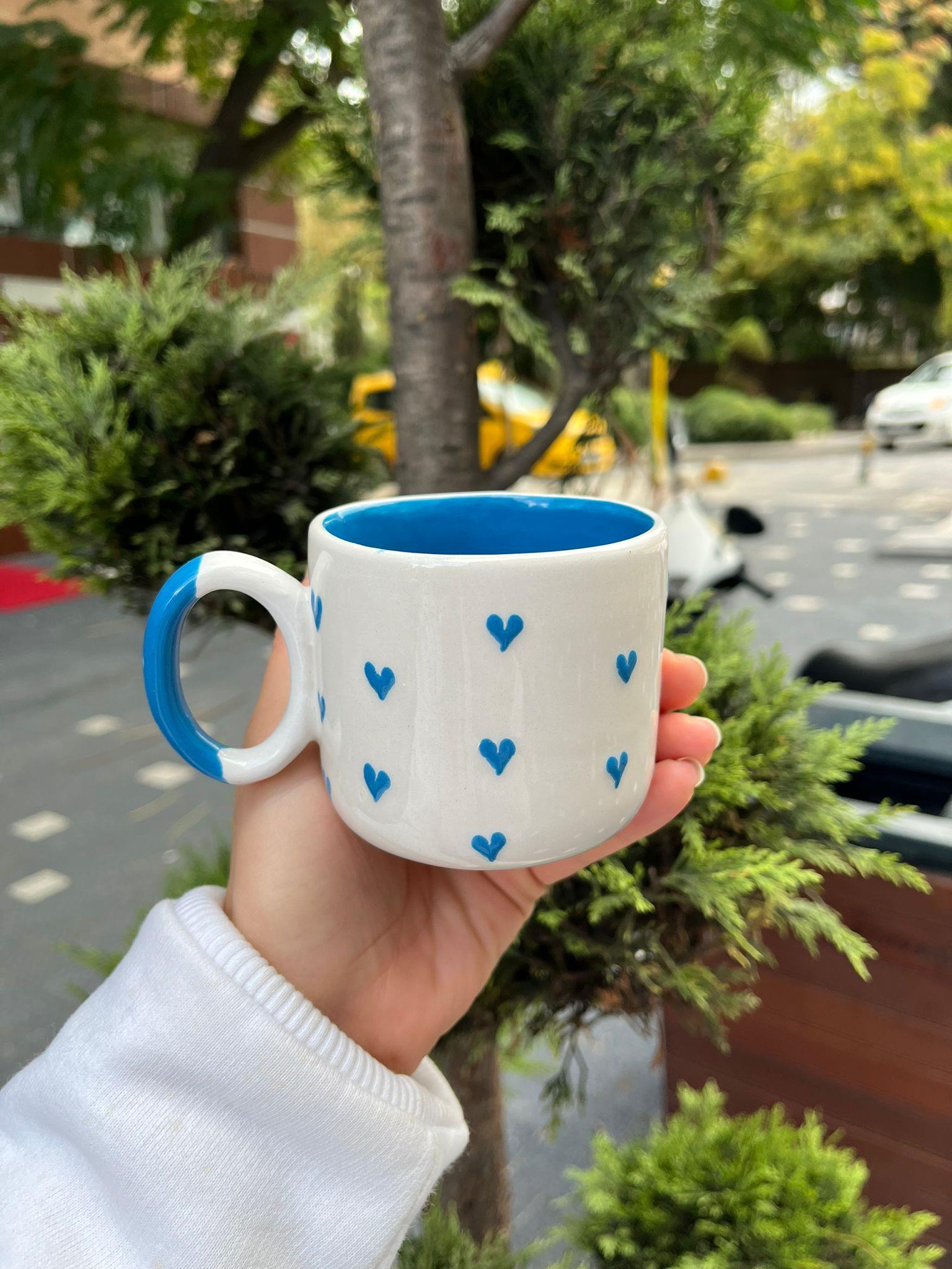 Mavi Kalp Kabartmalı Pinterest Arya Kupa