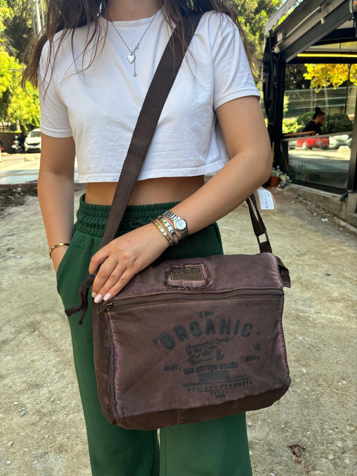 Old Cotton Yağlı Vintage Kahverengi Omuz Ve Laptop Çantası - Ünisex