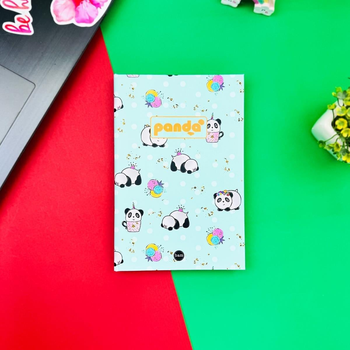 Panda Pattern Yeşil Tasarımlı Lastikli Defter - 80 Yaprak