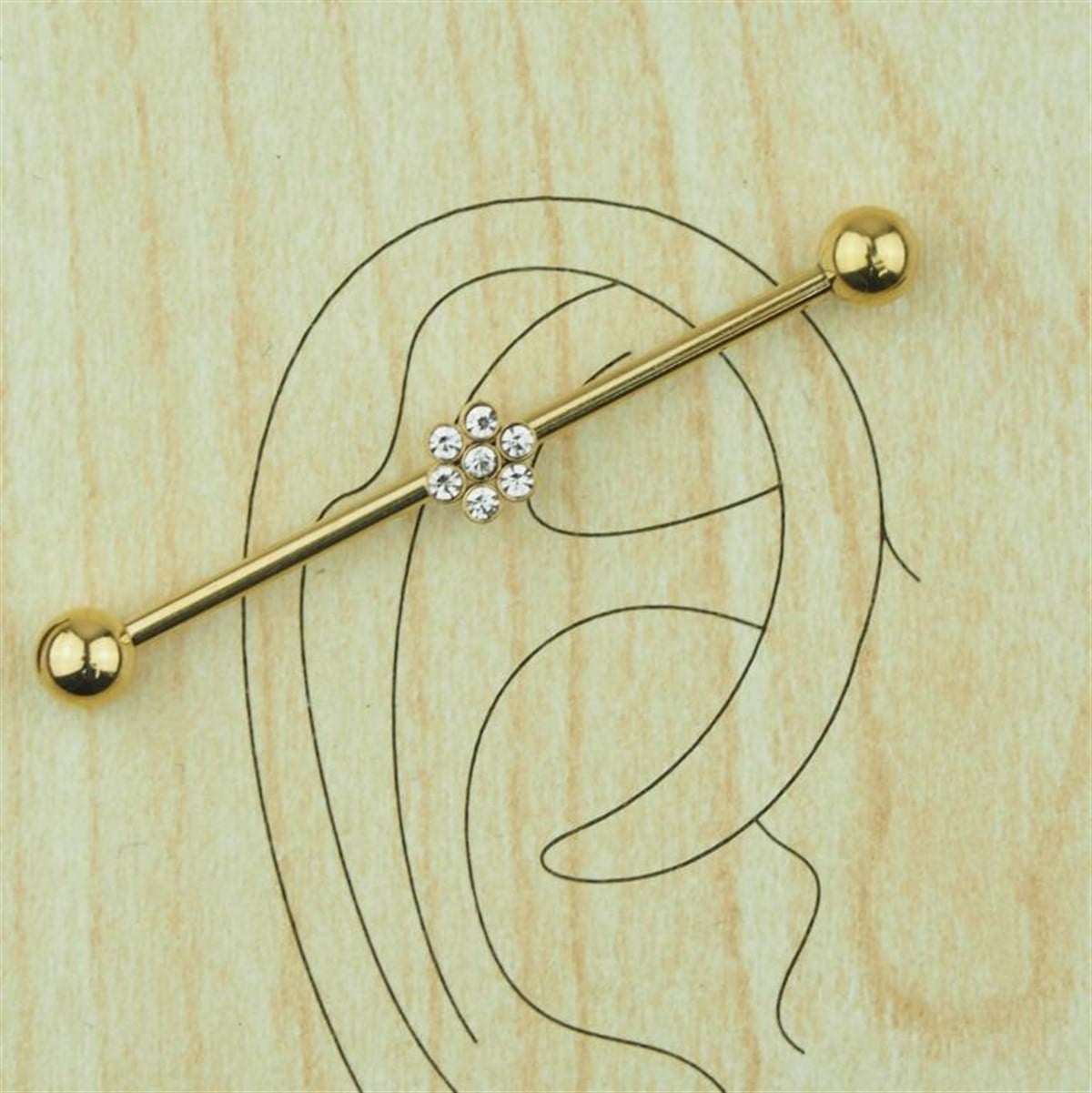 Papatya Kristal Zirkon Altın Köprü Piercing