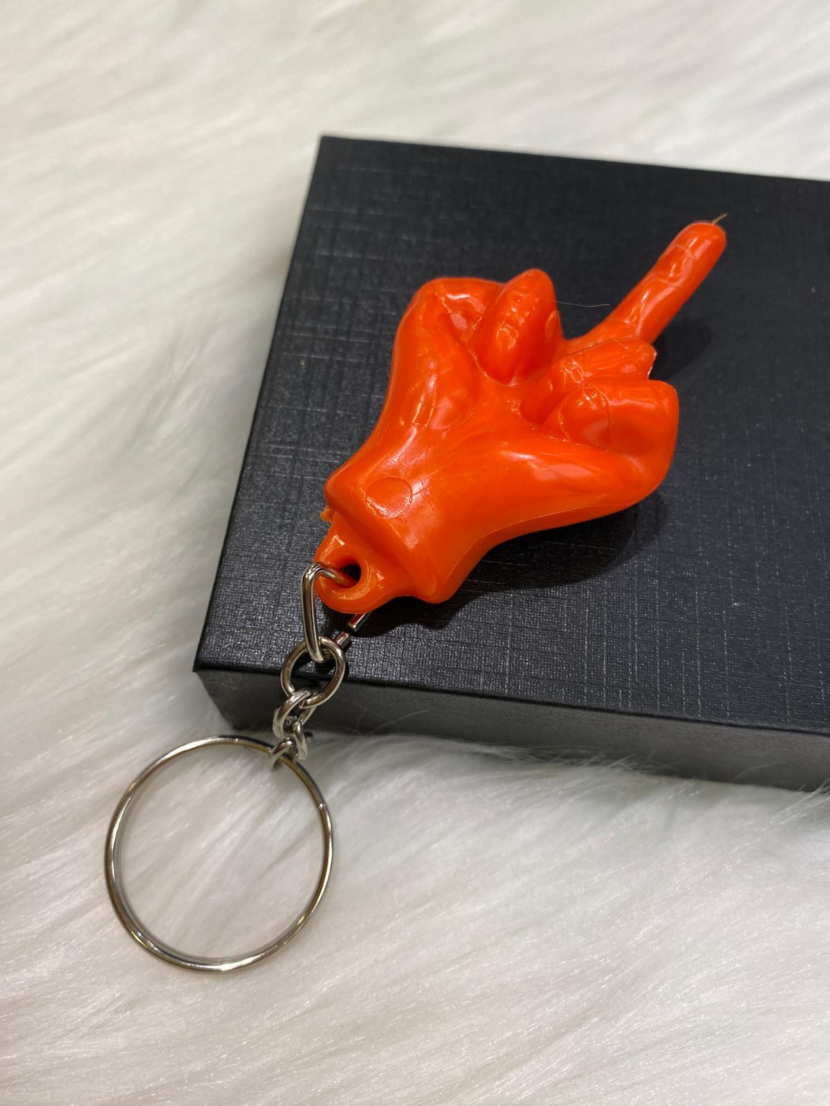 Parmakla Gösterilen Keychain - Koyu Turuncu