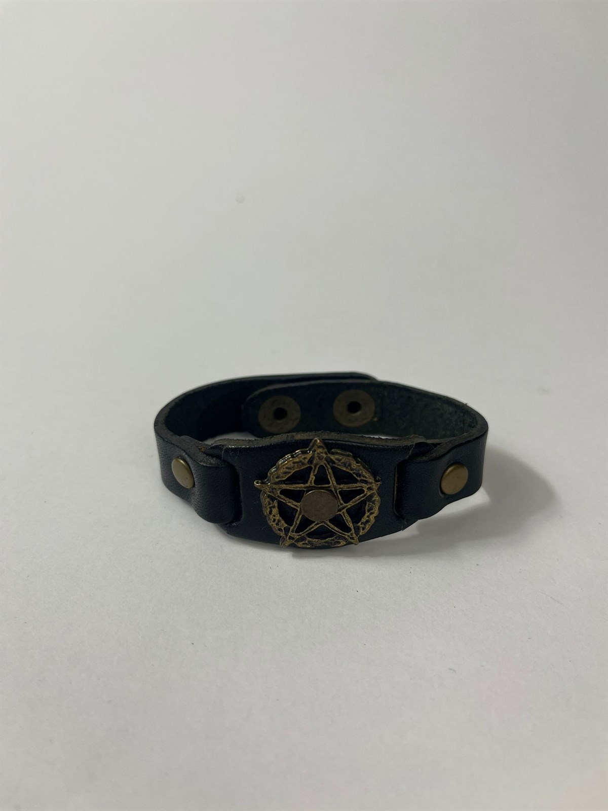 Pentagram Deri Çıtçıtlı Unisex Bileklik