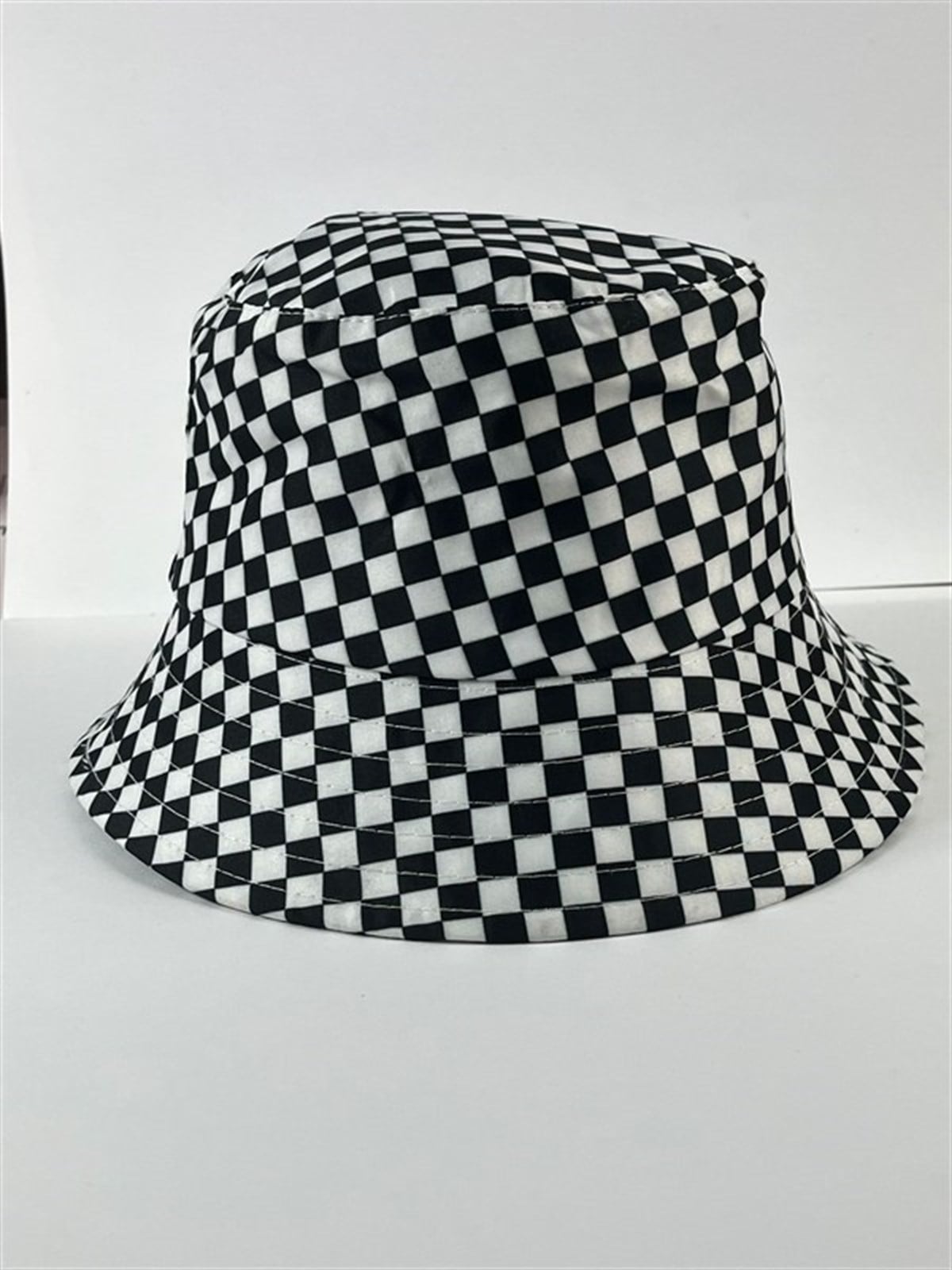 Siyah Beyaz Dama Desenli Bucket Şapka