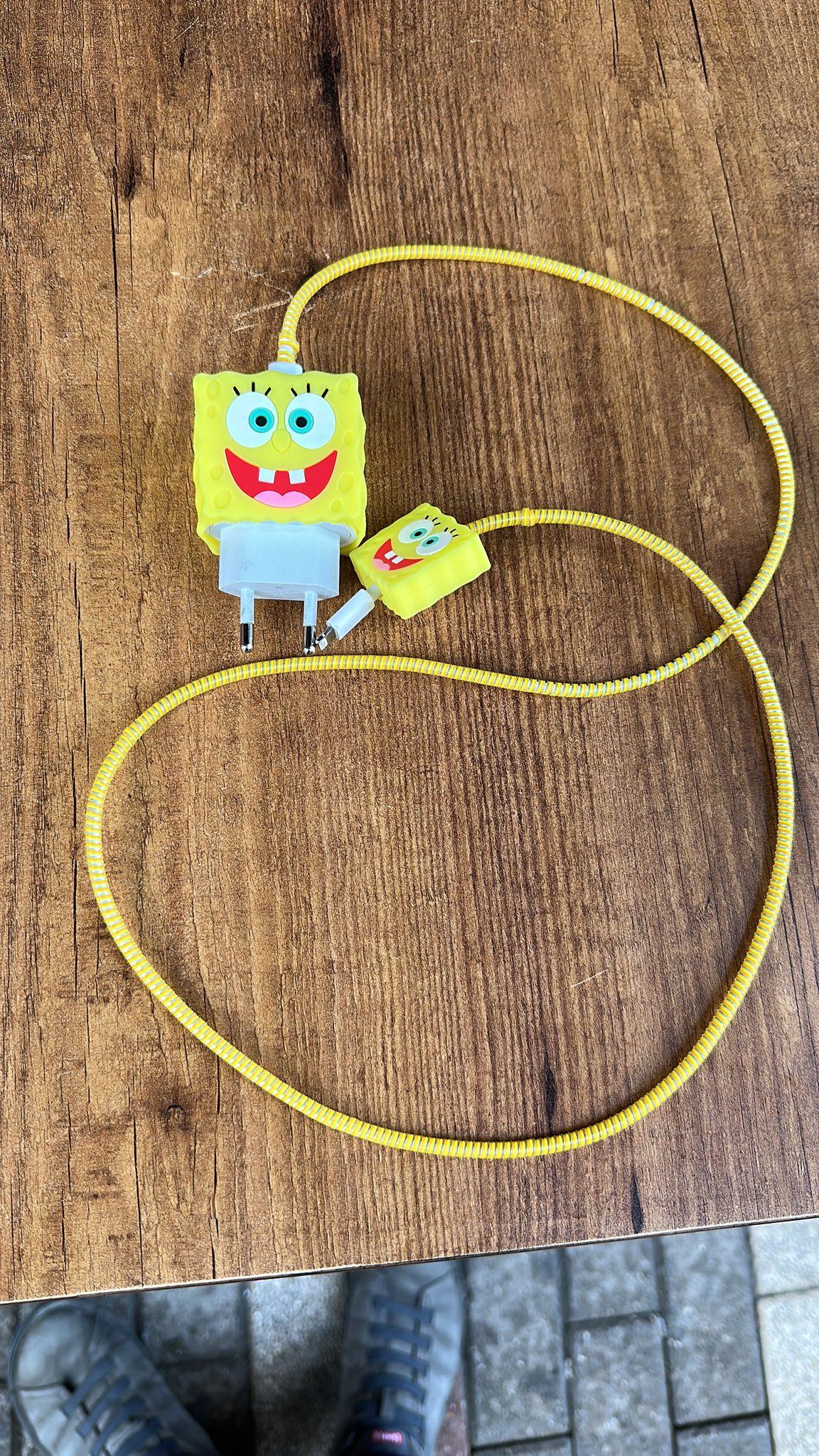 Sünger Bob Adaptör Kılıfı Şarj Kablosu Örme spirali Toparlayıcısı Kablo Koruyucu