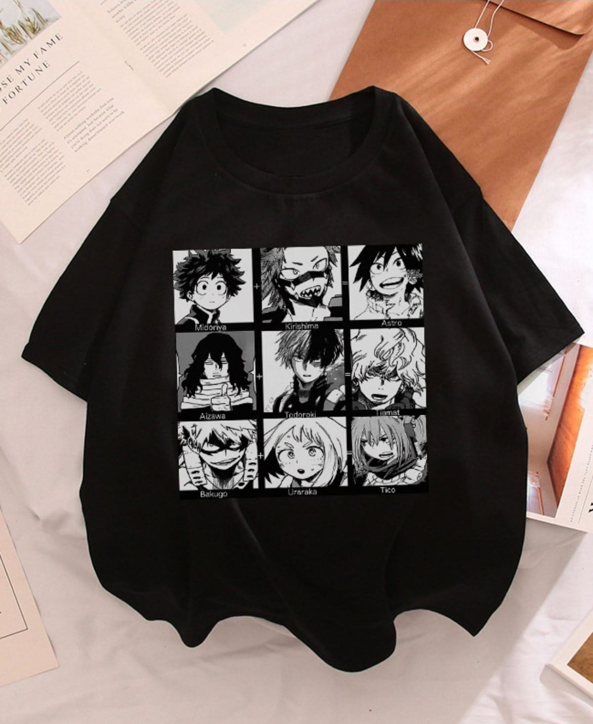 Touz Moda Anime My Hero Academia Boku Kolaj Siyah Oversize Unisex T-shirt