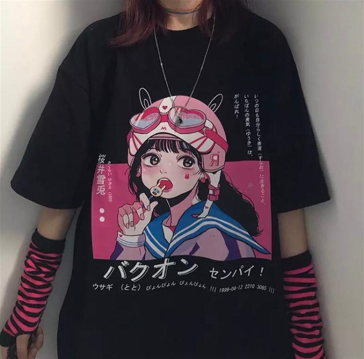 Touz Moda Anime Siyah Lolipop Girl Unisex Oversize Kalıp T-shirt