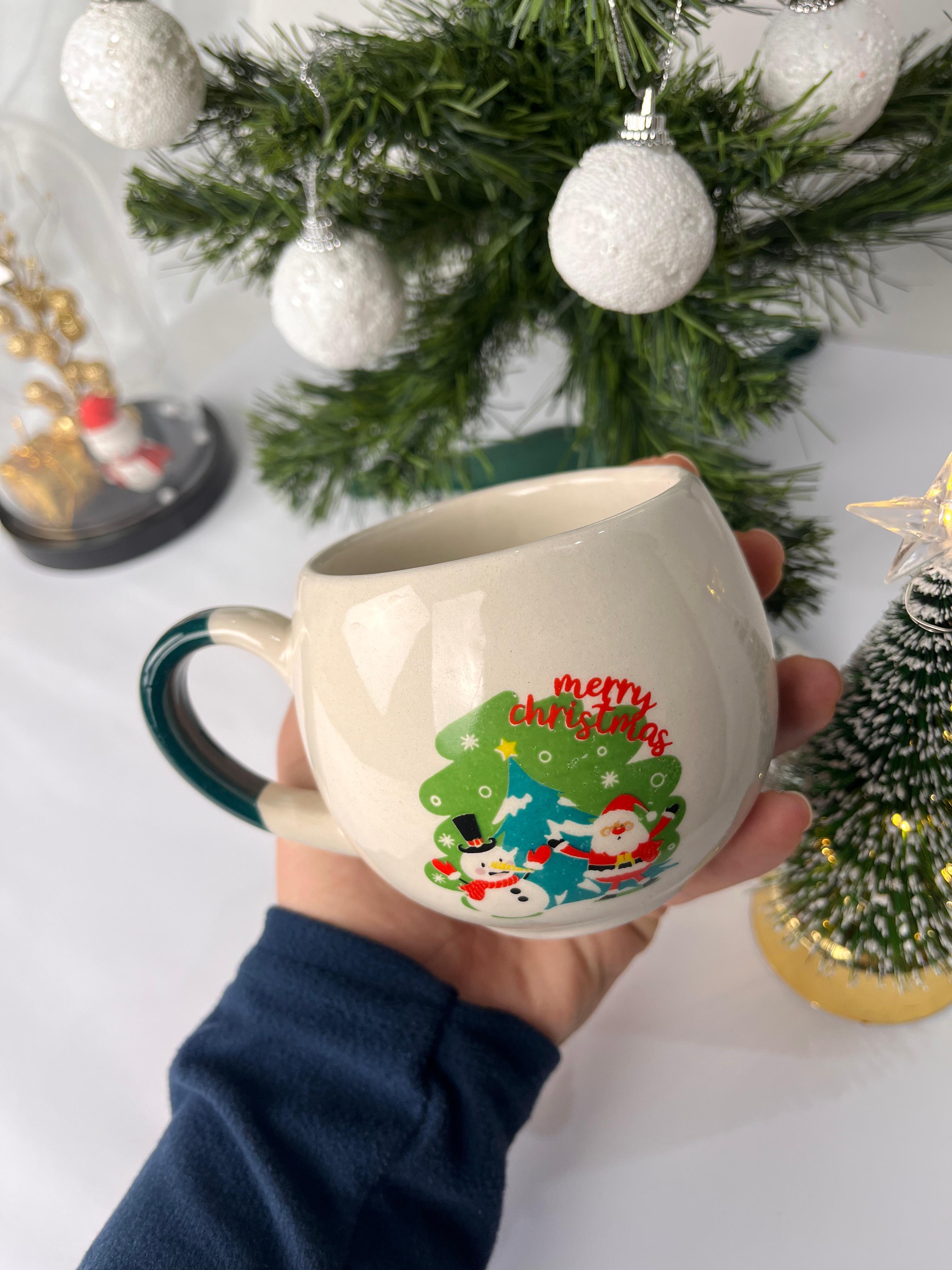 Yeşil Fonlu Noel Baba Kardan Adam Balon kupa