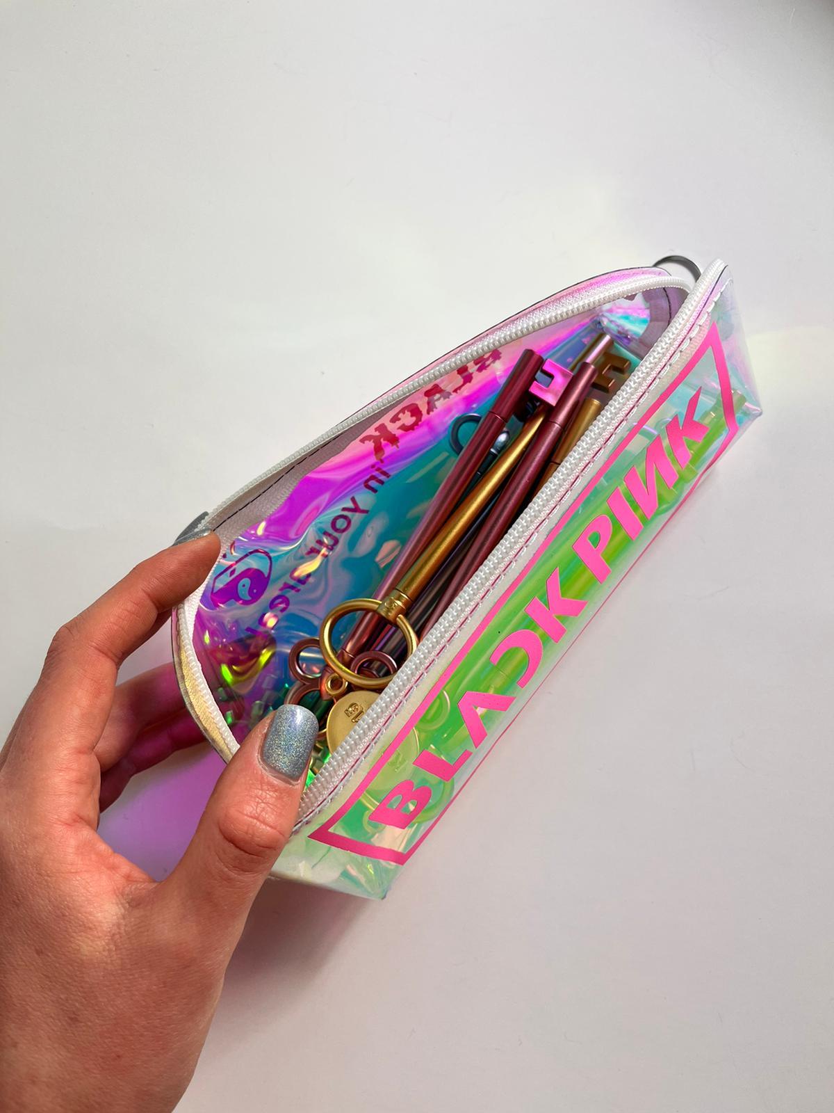 Blackpink Açık Pembe Baskılı Hologram Şeffaf Kalemlik Makyaj Çantası Black  Pink Kpop