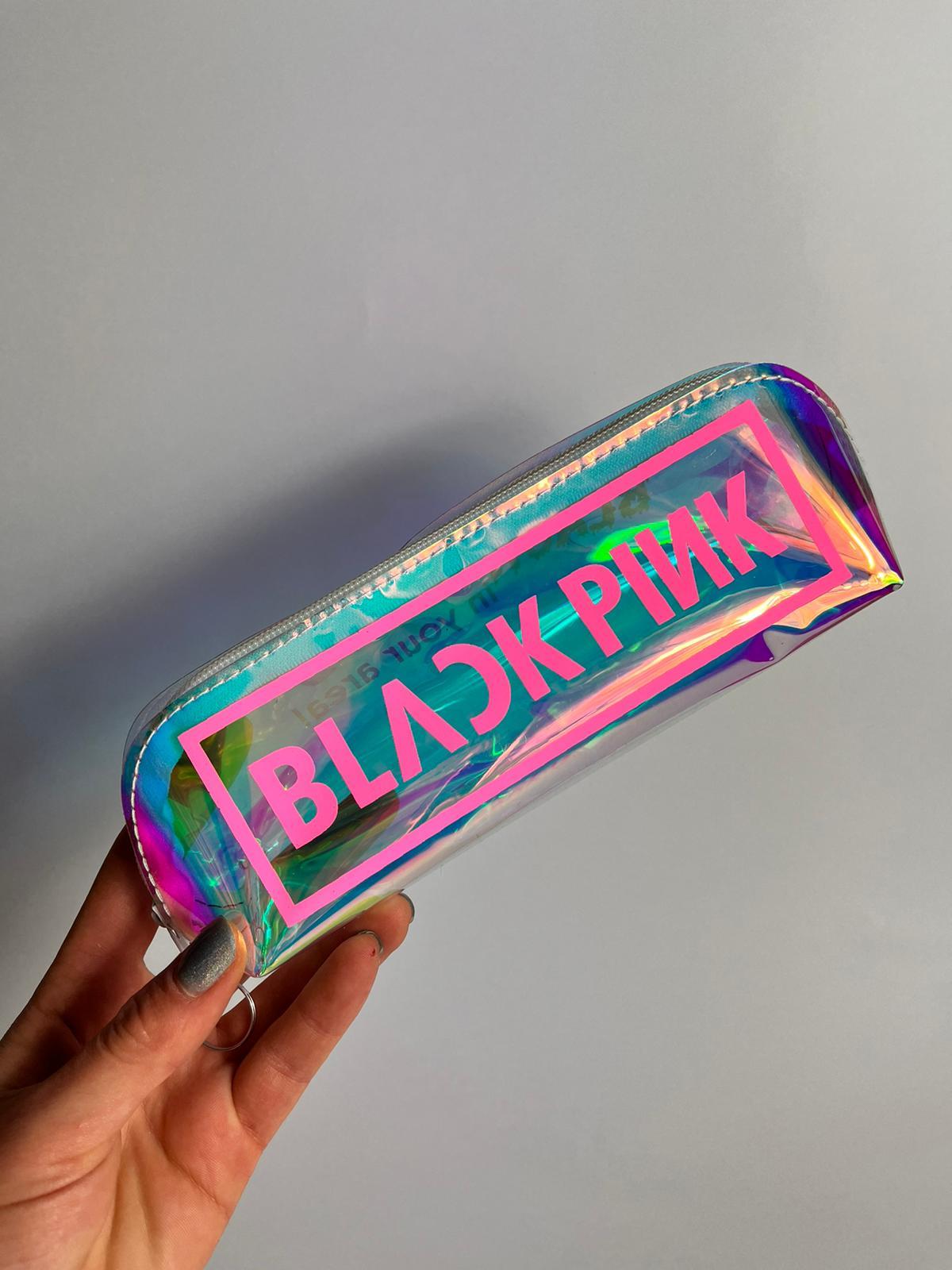 Blackpink Açık Pembe Baskılı Hologram Şeffaf Kalemlik Makyaj Çantası Black  Pink Kpop