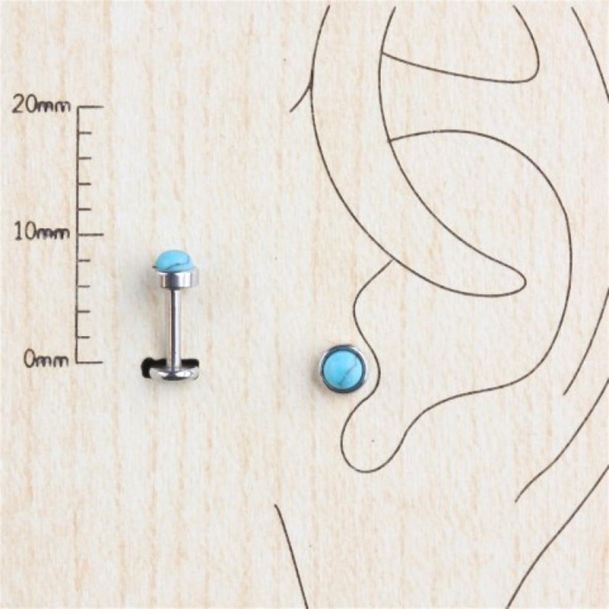 Doğal Taş Turkuaz Çelik Tragus Piercing