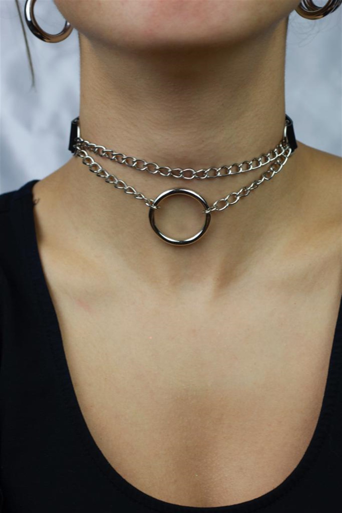 Halkalı Zincirli Choker Kolye