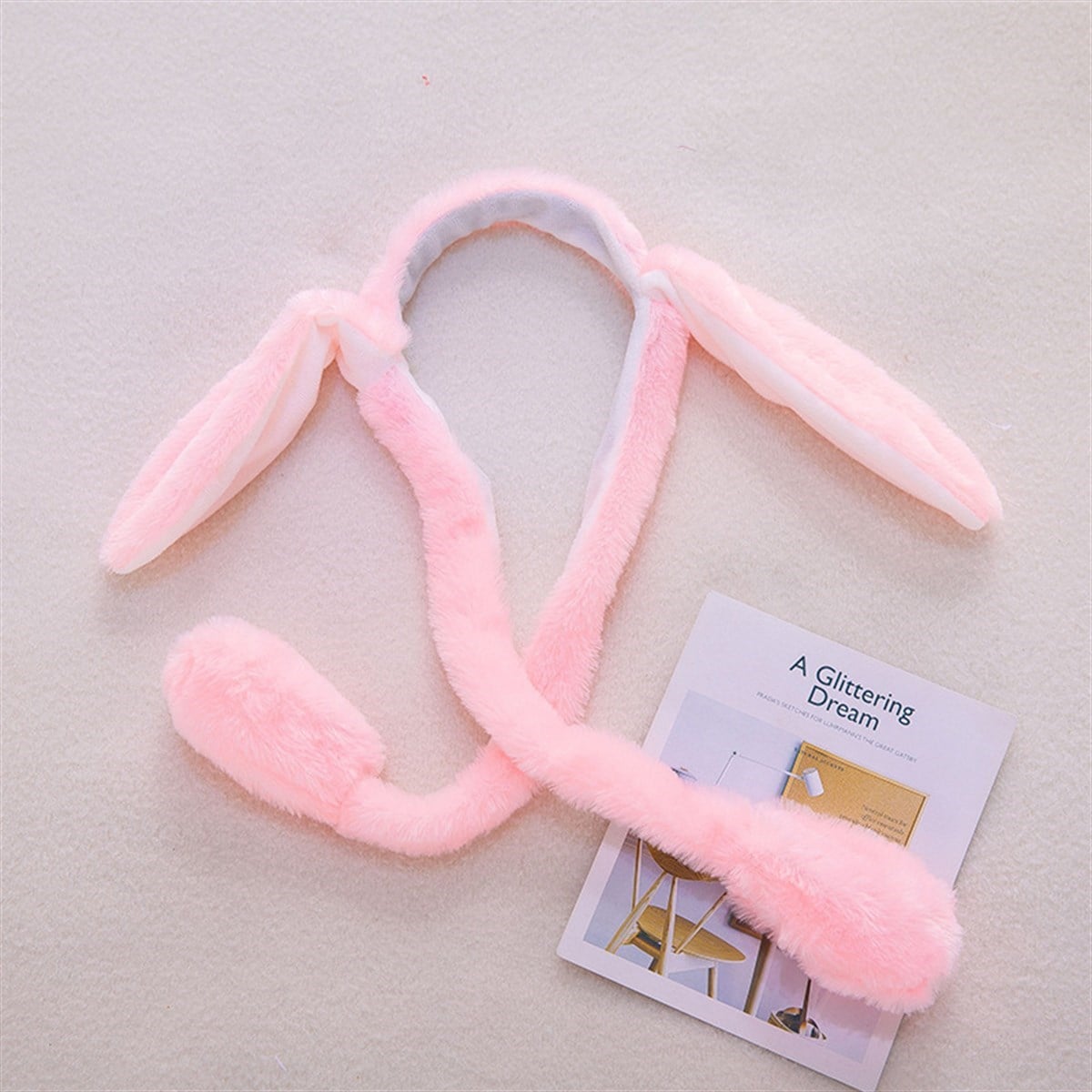 Hareketli Oynar Tavşan Kulaklı Dışı Pembe Peluş Taç