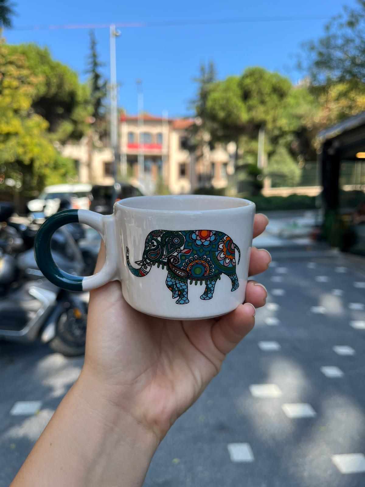 Mandala Fil Düğüm Kulplu Kupa