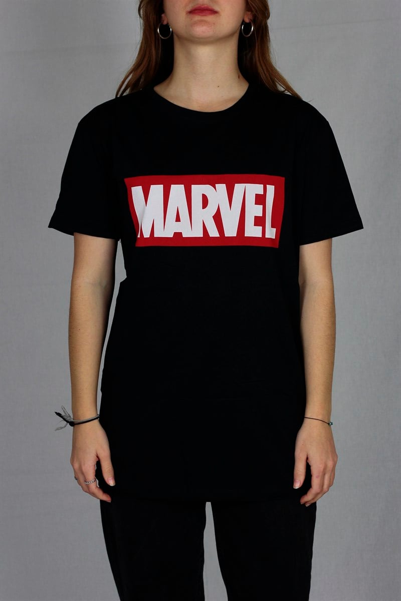 Marvel Logo Kolaj Baskılı Tişört