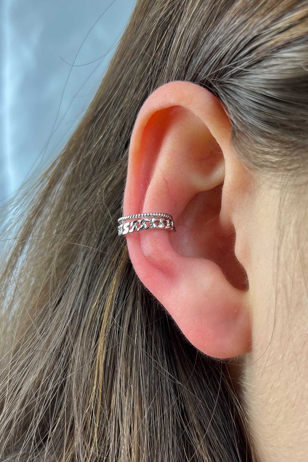 Örgülü 2'li Gri Renk Earcuff