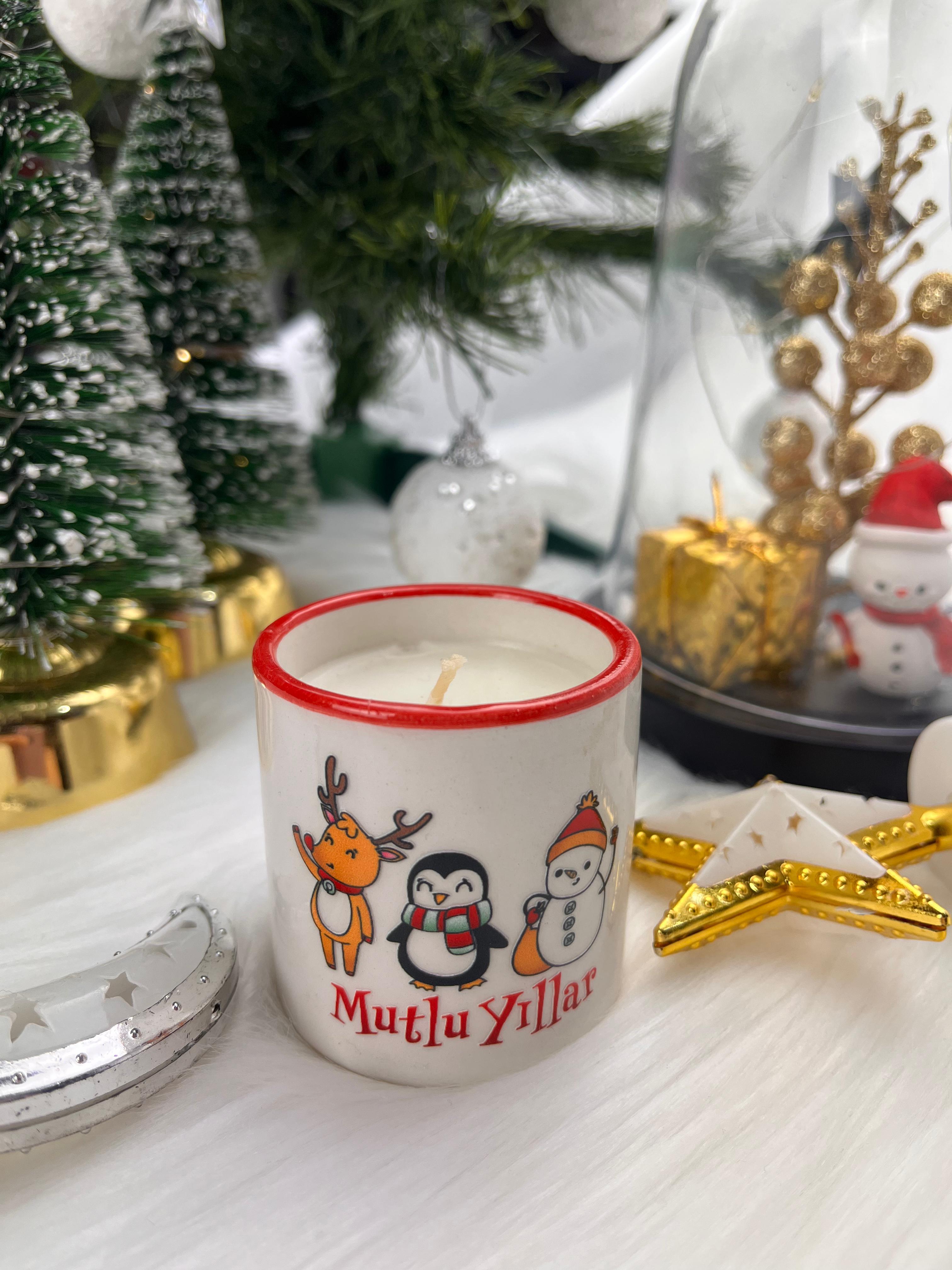 Penguen Geyik Kardan Adam Mutlu Yıllar Kokulu Mum