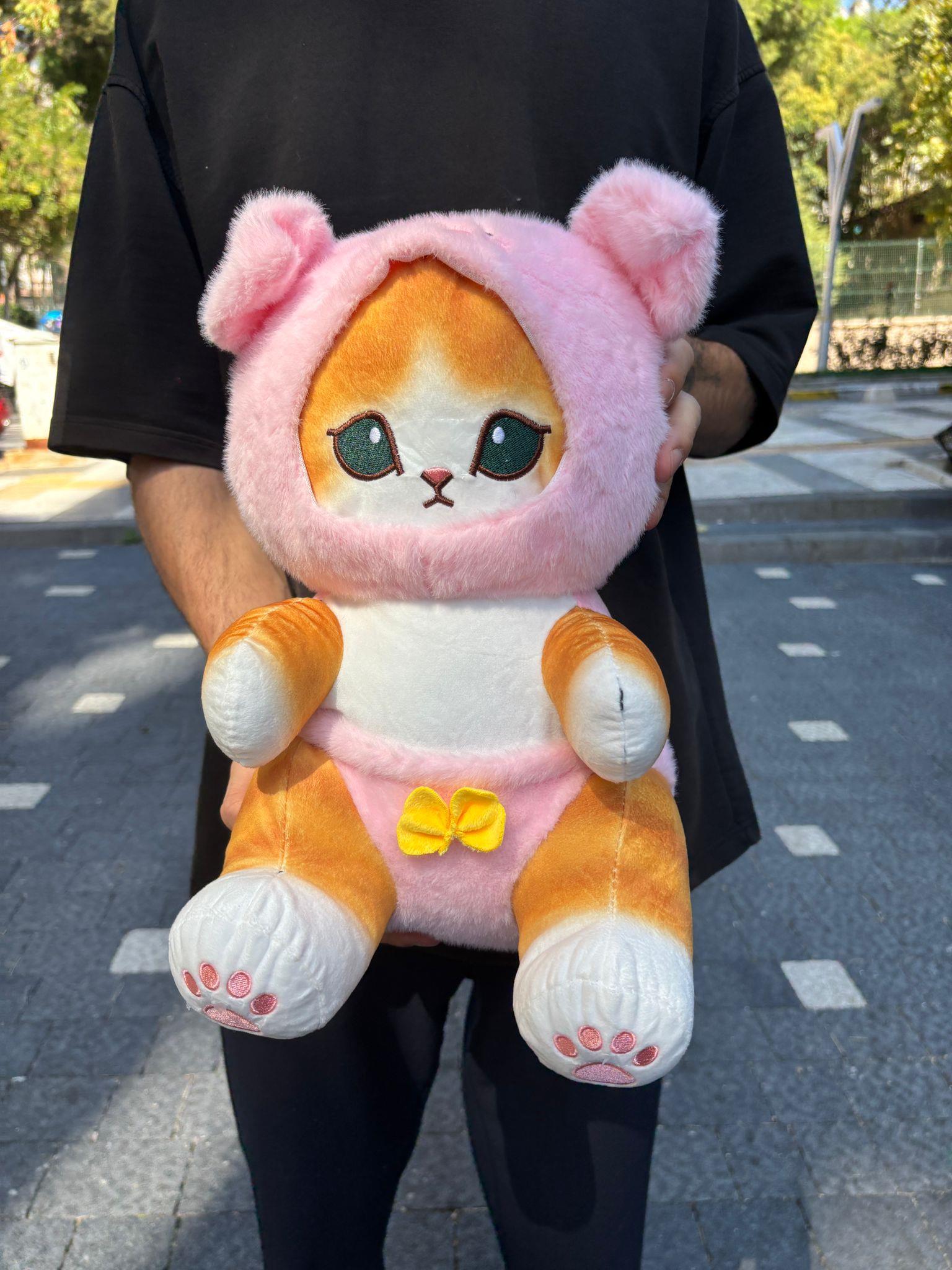 Sevimli Pembe Şapkalı Peluş Kedi