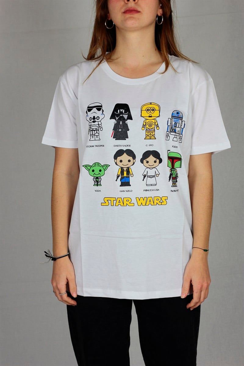 Star Wars Karakterler Beyaz Tişört