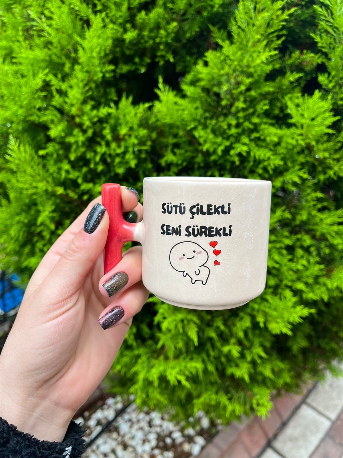 Sütü Çilekli Seni Sürekli T Kulplu Kupa