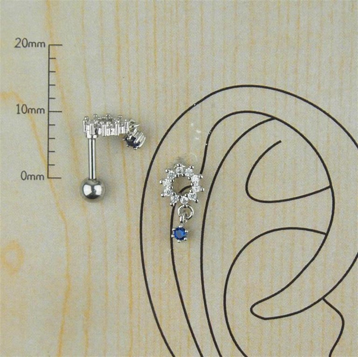 Zirkon Çember Tek Taş Çelik Kıkırdak Piercing
