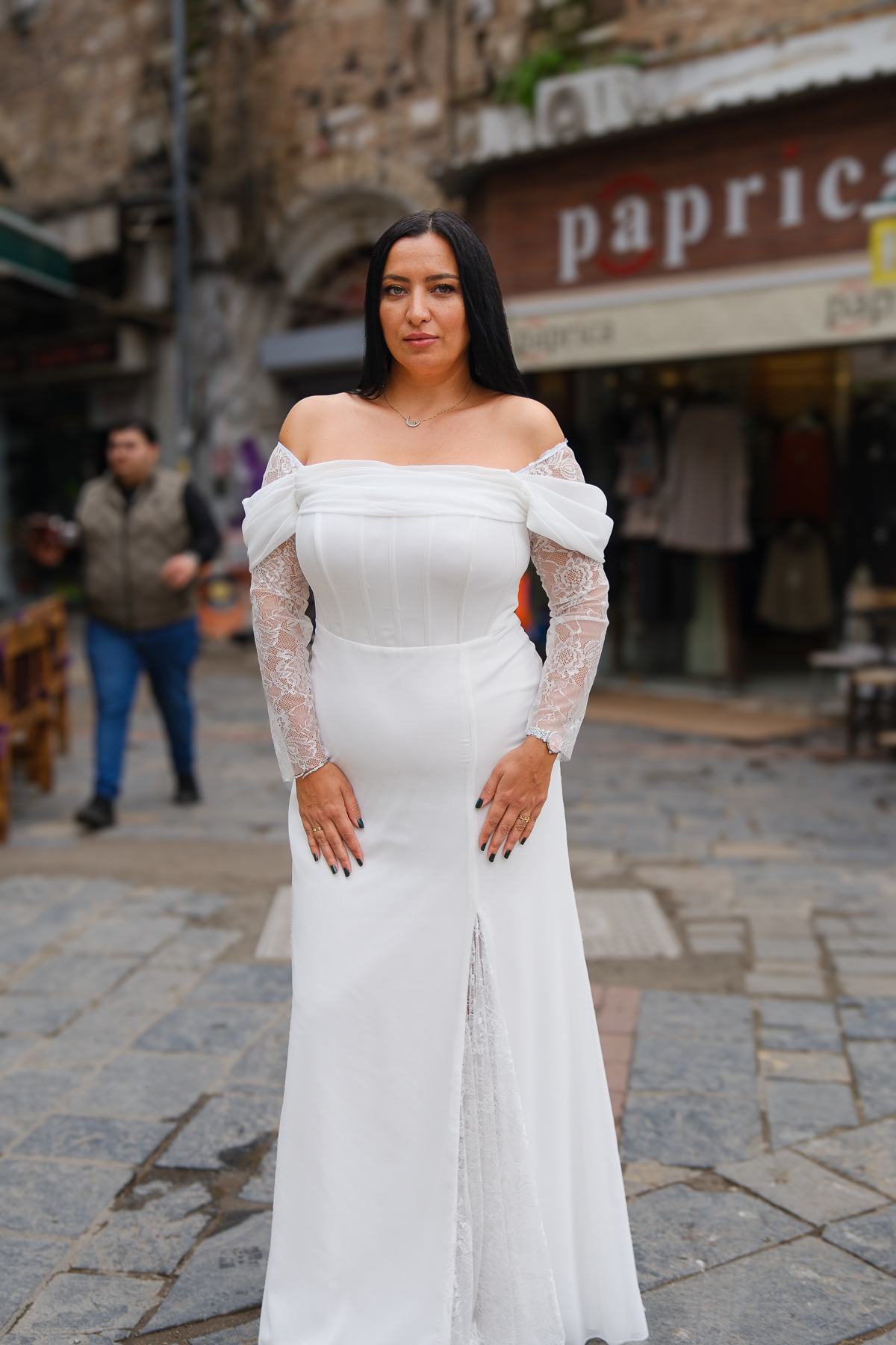 Beyaz Şifon Dantel Detaylı Nikahlık Abiye
