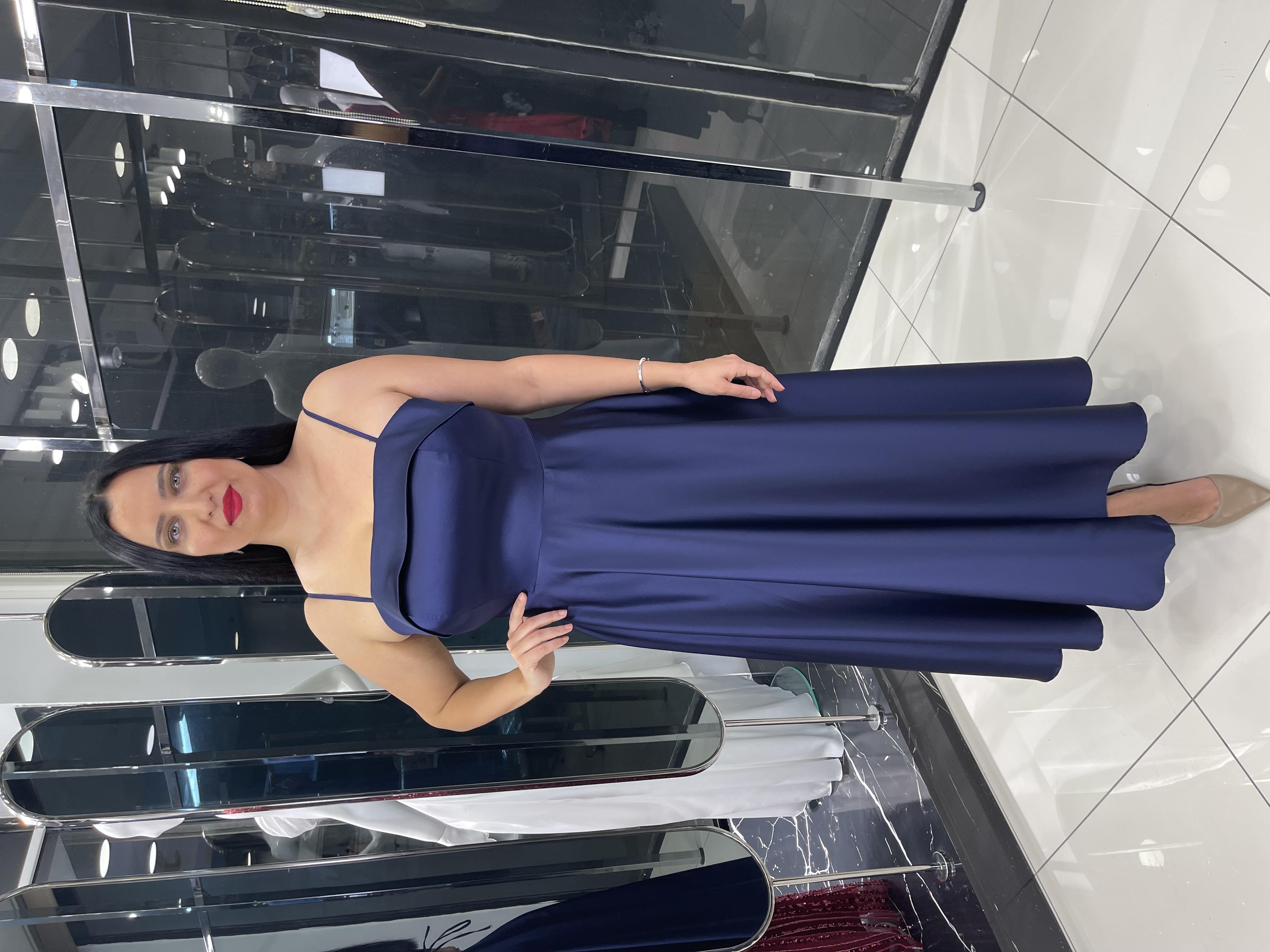 Lacivert Saten Midi Boy Büyük Beden Abiye 